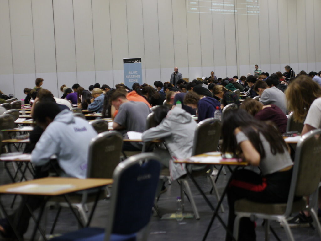 Exams taking place at the Excel centre, London.