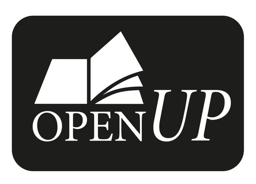 Open UP logo: open book above the words 'OPEN UP' in white on a black background.