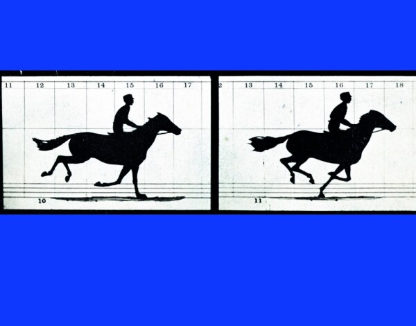 The image shows a sequence of four frames from Eadweard Muybridge’s motion study, which features on the cover of Methods and Methodologies in Heritage Studies. The images capture a horse in different stages of a gallop. Each frame depicts the horse and rider in various positions: the first frame with all four hooves on the ground, the second with the front hooves lifted, the third with all hooves off the ground, and the fourth with the rear hooves touching down. The background has grid lines for reference, and each frame is numbered 9 to 12 at the bottom.