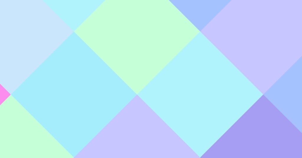 Abstract pattern of overlapping pastel-coloured diamonds in shades of blue, green, pink, and lavender. This image is taken from the cover of Invisible Reconstruction, a book in the FRINGE series.