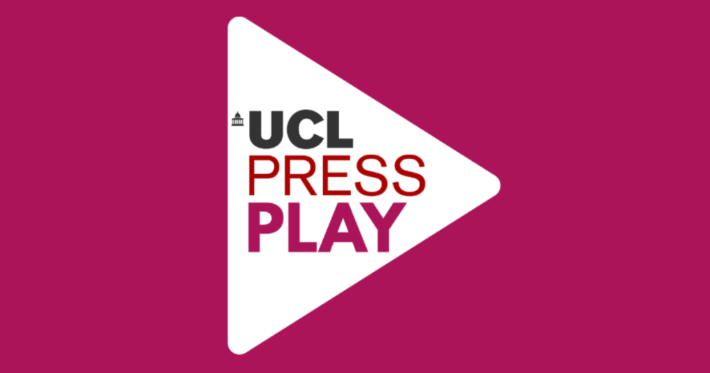 A white play button with the text "UCL PRESS PLAY" on a magenta background.