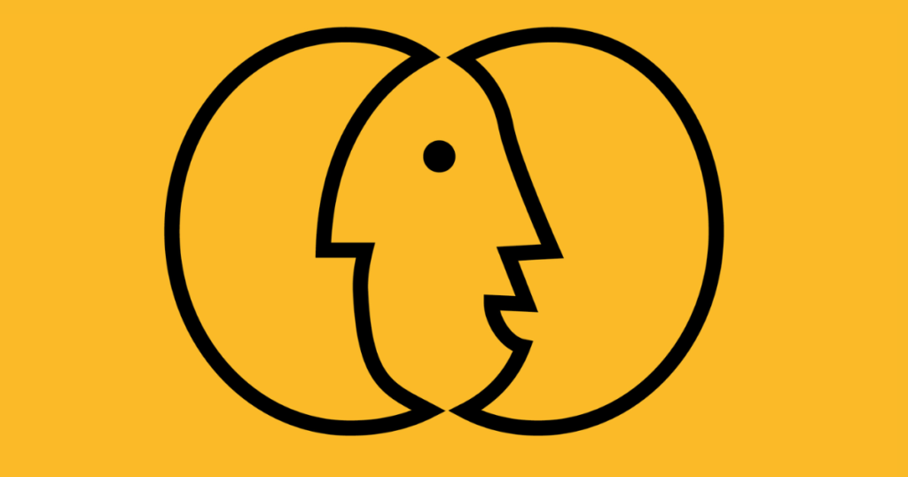 Black abstract logo with overlapping circular outlines and a central profile-like shape on a golden-yellow background. This is the logo for Journal of Experimental Pragmatics.