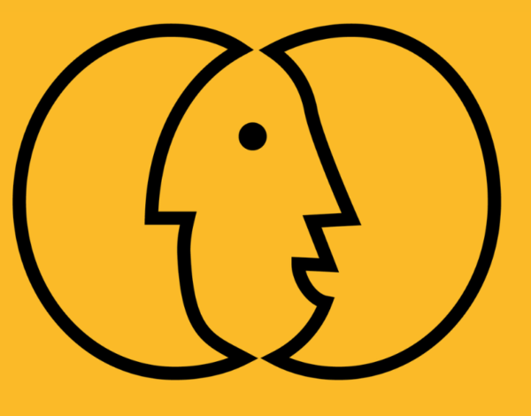 Black abstract logo with overlapping circular outlines and a central profile-like shape on a golden-yellow background. This is the logo for Journal of Experimental Pragmatics.