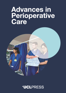Journal cover for Advances in Perioperative Care, featuring three healthcare professionals in blue scrubs within overlapping translucent circles and the UCL Press logo.