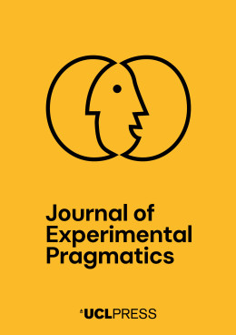 Yellow journal cover featuring two overlapping black profile heads above the title “Journal of Experimental Pragmatics” and the UCL Press logo.
